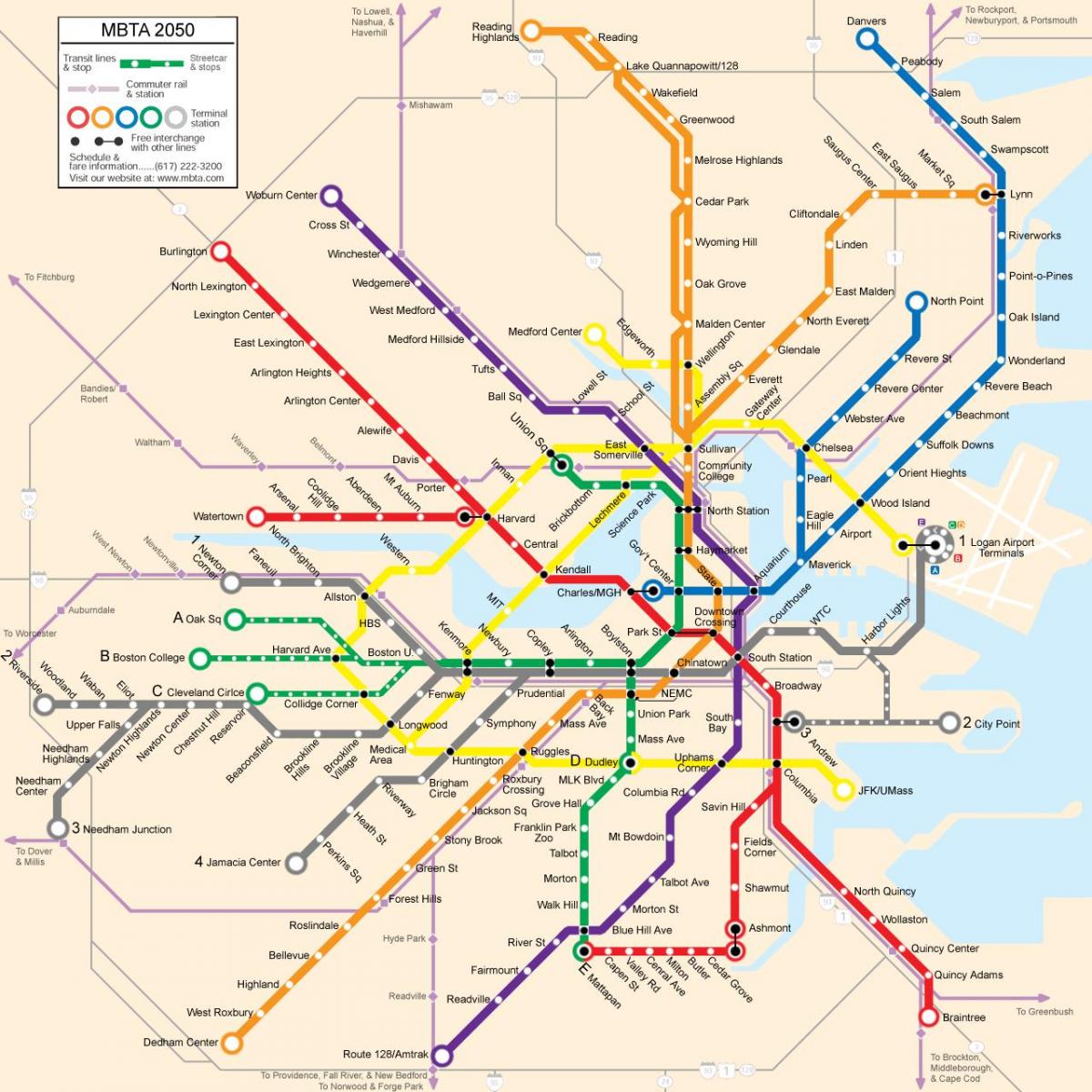 Boston tömegközlekedési térképe
