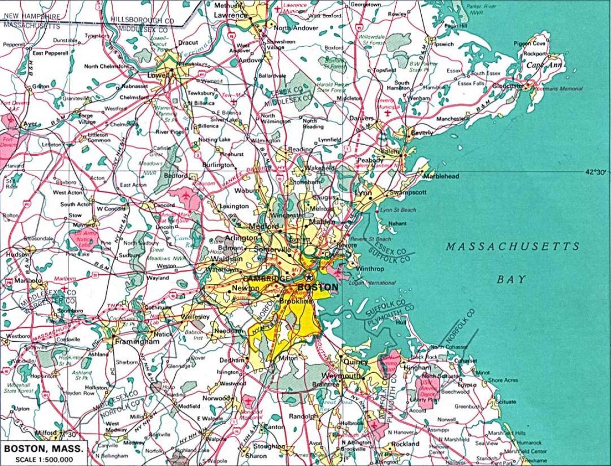 a térkép nagyobb Bostonban