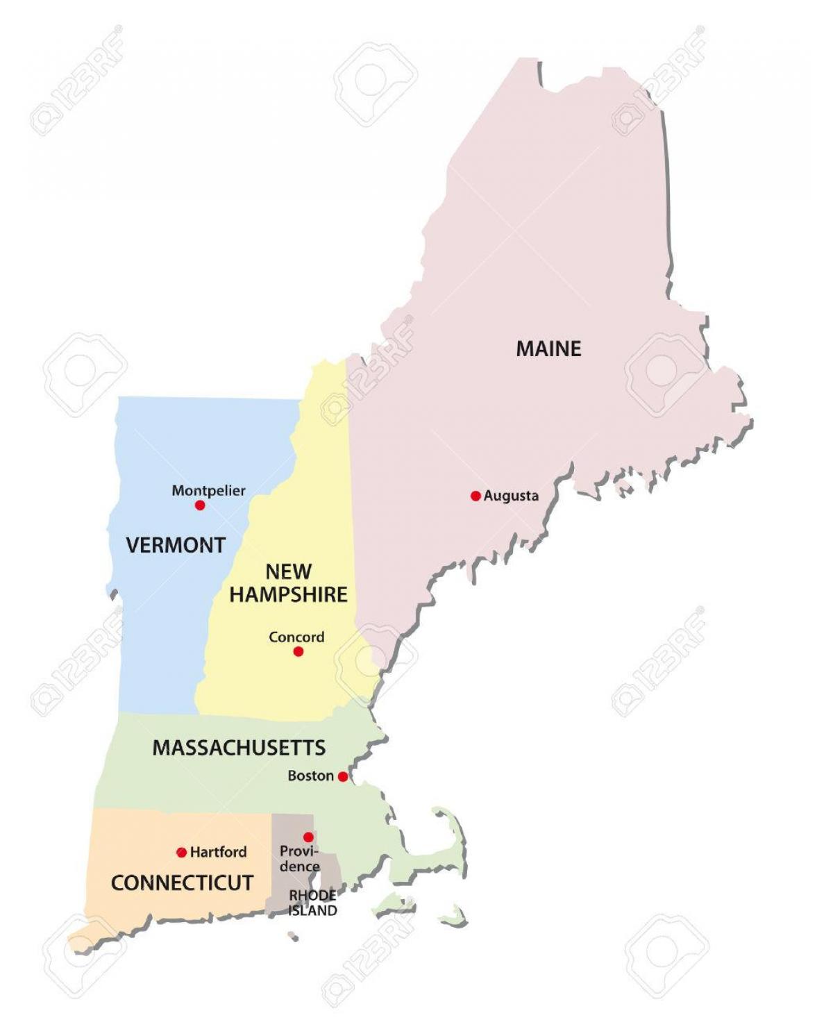 térkép New England államok